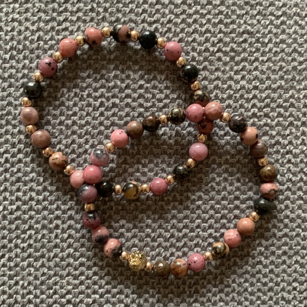 {Handmade} Rhodonite Beaded Bracelet Set